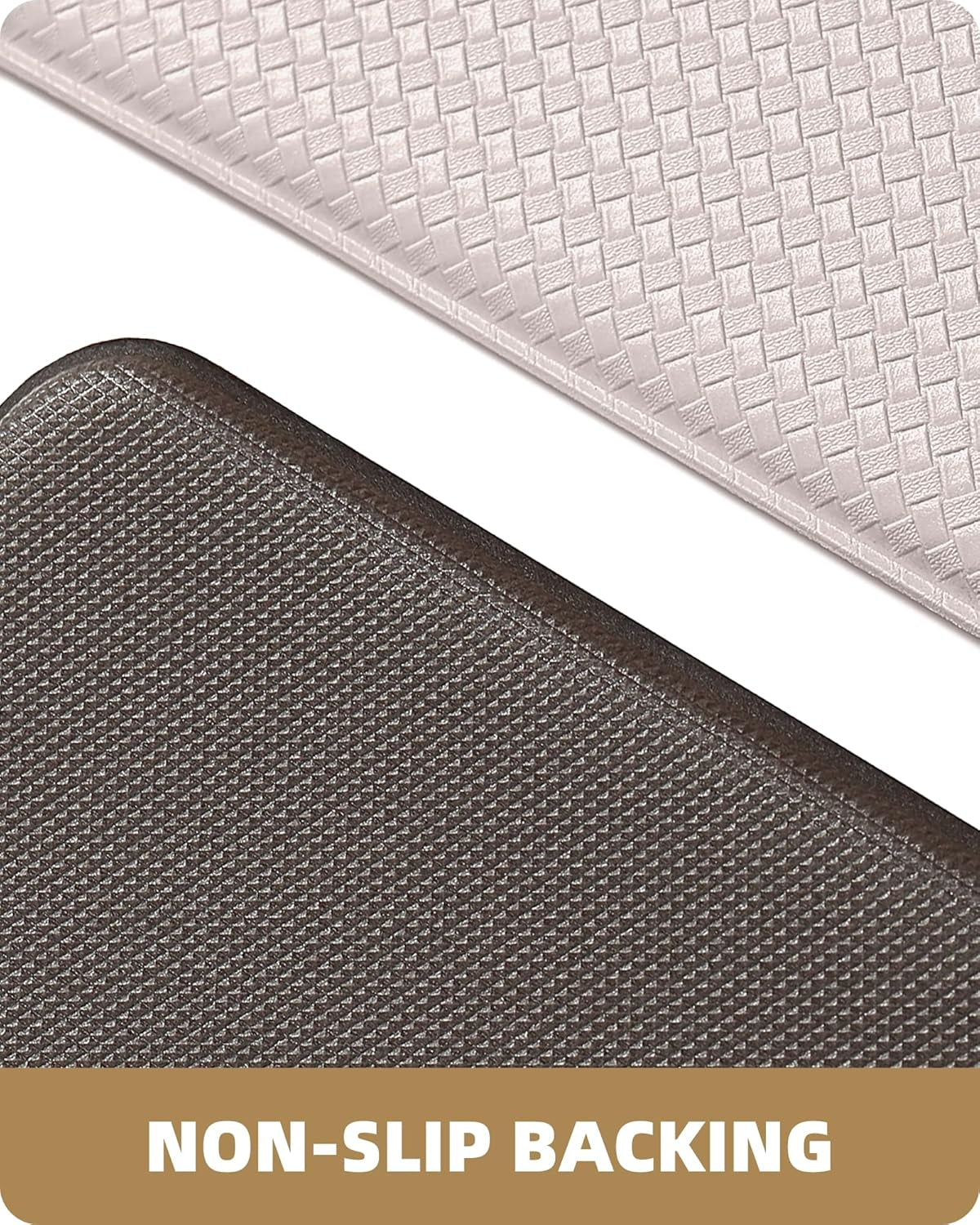 Kitchen Rug Set 2 Piece Kitchen Runner Rug Kitchen Floor Mat, Cushioned anti Fatigue Non Skid Waterproof Comfort Standing Kitchen Mat, 17"X47"+17"X95", Wheat