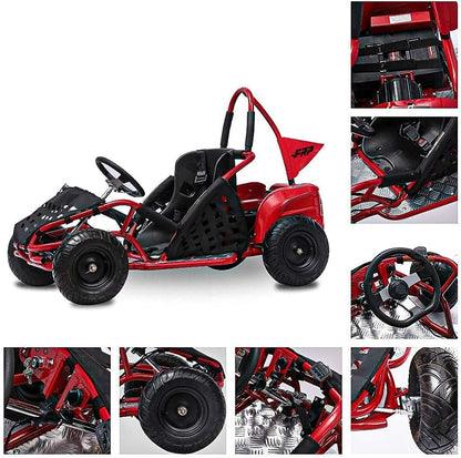 Baja-X 48V 1000W Brushless Electric Go Kart, 3-Speed Setting Go Kart W/Forward & Reverse, Racing Go Cart up to 20 Mph W/Foot Pedal & Foot Break, Go Cart Support up to 175 Lbs (Red)
