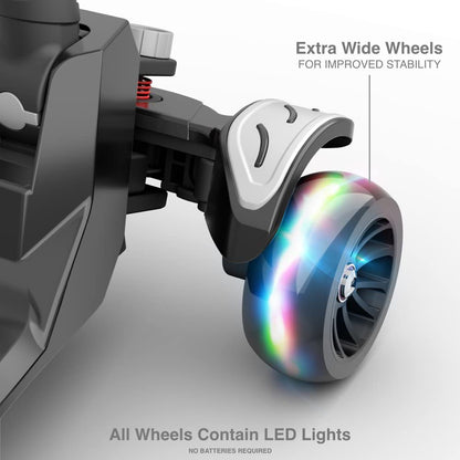 Kids Scooter with Adjustable Height, Toddler Scooter with Widened Flash Wheels, Ages 3-8, Lean to Steer