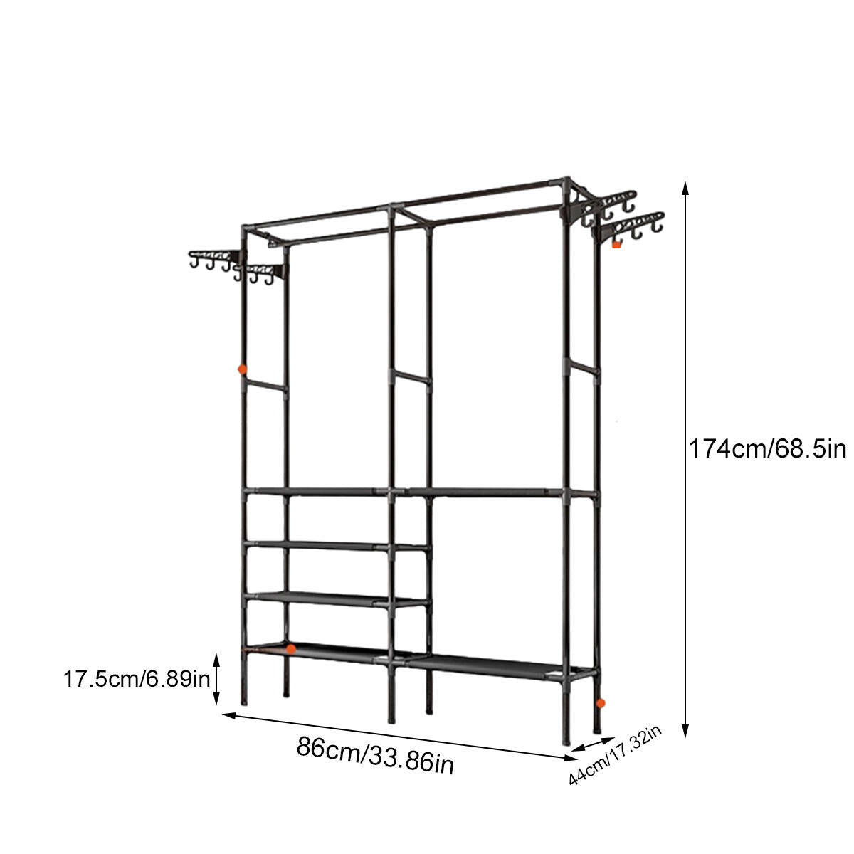 Heavy Duty Clothes Rack Double Rods Clothing Racks For Hanging Clothes White Black Multi-functional Garment Racks With 4 Tiers Closet Shelves And Rotatable