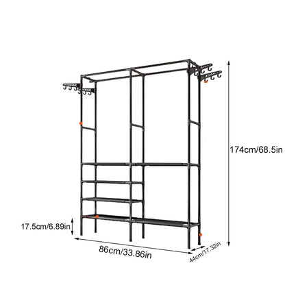Heavy Duty Clothes Rack Double Rods Clothing Racks For Hanging Clothes White Black Multi-functional Garment Racks With 4 Tiers Closet Shelves And Rotatable