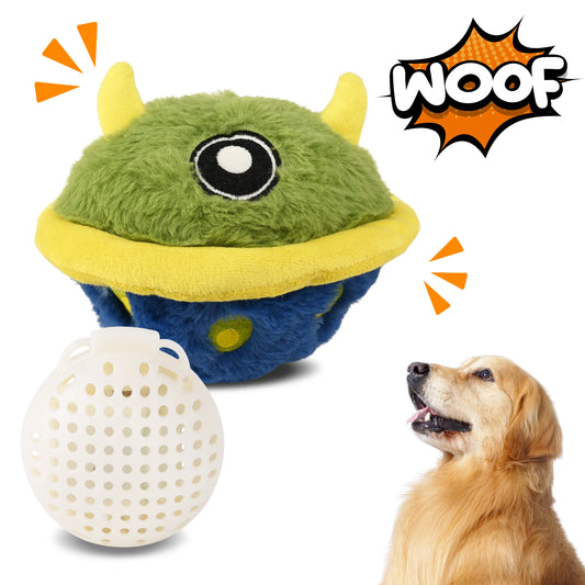 Interactive Dog Toys Ball Self Moving Rolling Balls Plush Dog Toys for Small and Medium Dogs, UFO Bobby