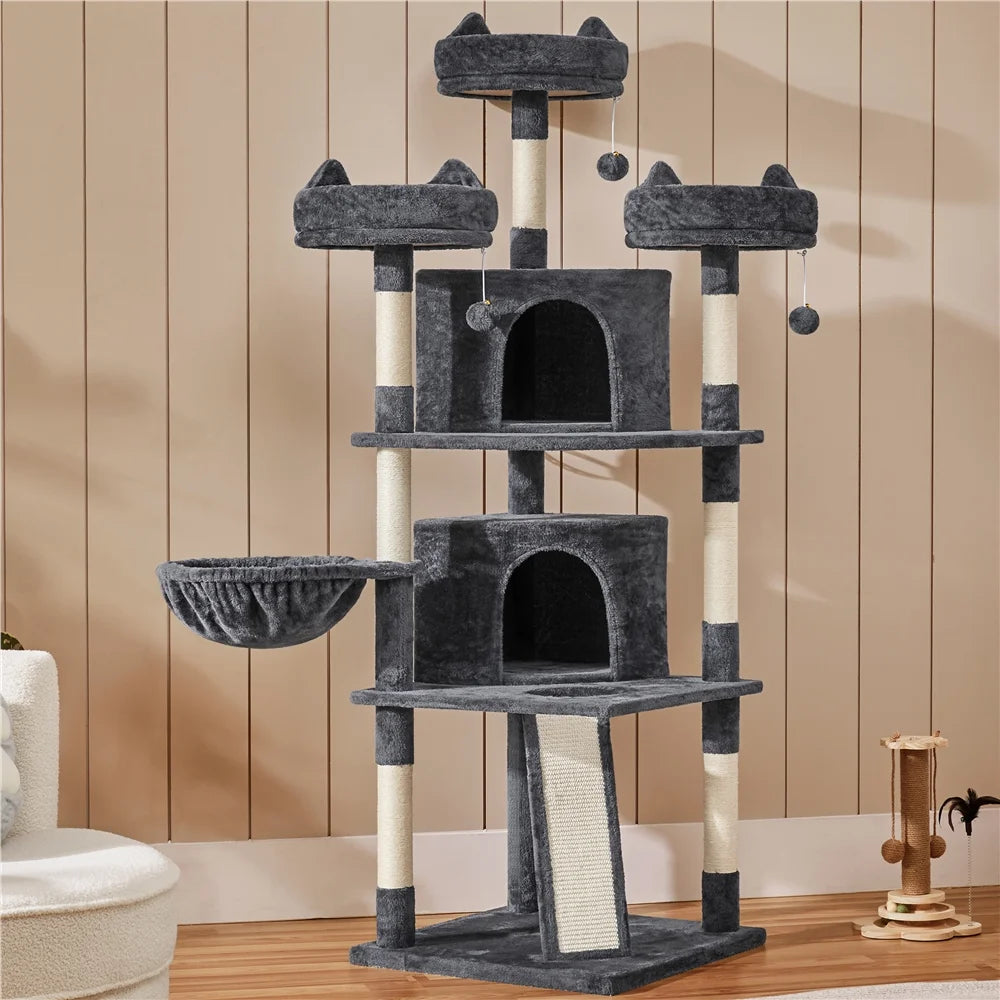 69In Large Cat Tree Tower with Condos & Scratching Board, Dark Gray