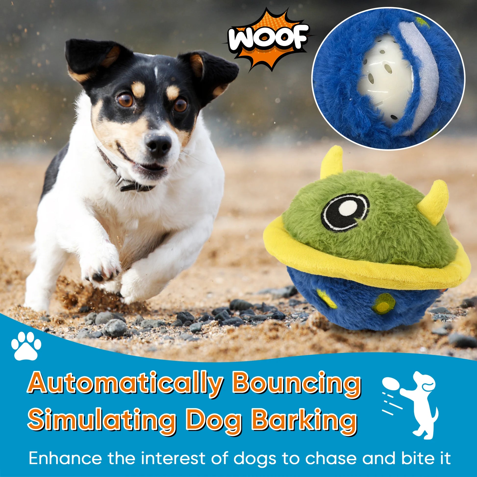 Interactive Dog Toys Ball Self Moving Rolling Balls Plush Dog Toys for Small and Medium Dogs, UFO Bobby