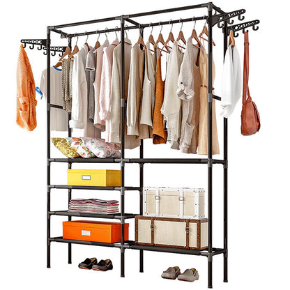 Heavy Duty Clothes Rack Double Rods Clothing Racks For Hanging Clothes White Black Multi-functional Garment Racks With 4 Tiers Closet Shelves And Rotatable