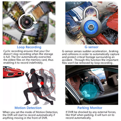 【Triple Lens System】4" 3-Channel Dash Cam - Front/Rear/Interior Car DVR with Night Vision, 24H Parking Mode, Loop Recording