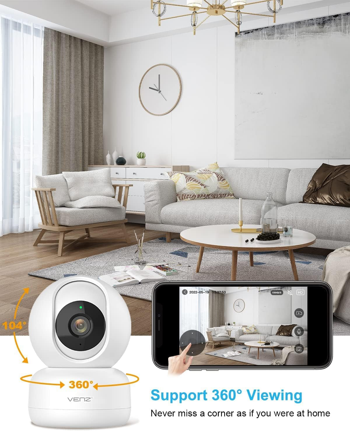 Indoor Camera,1080P Home Security Camera,360° PTZ Baby Monitor with Camera and Audio,2.4G Wifi Pet Dog Camera with Phone App,Smart inside Cameras for House