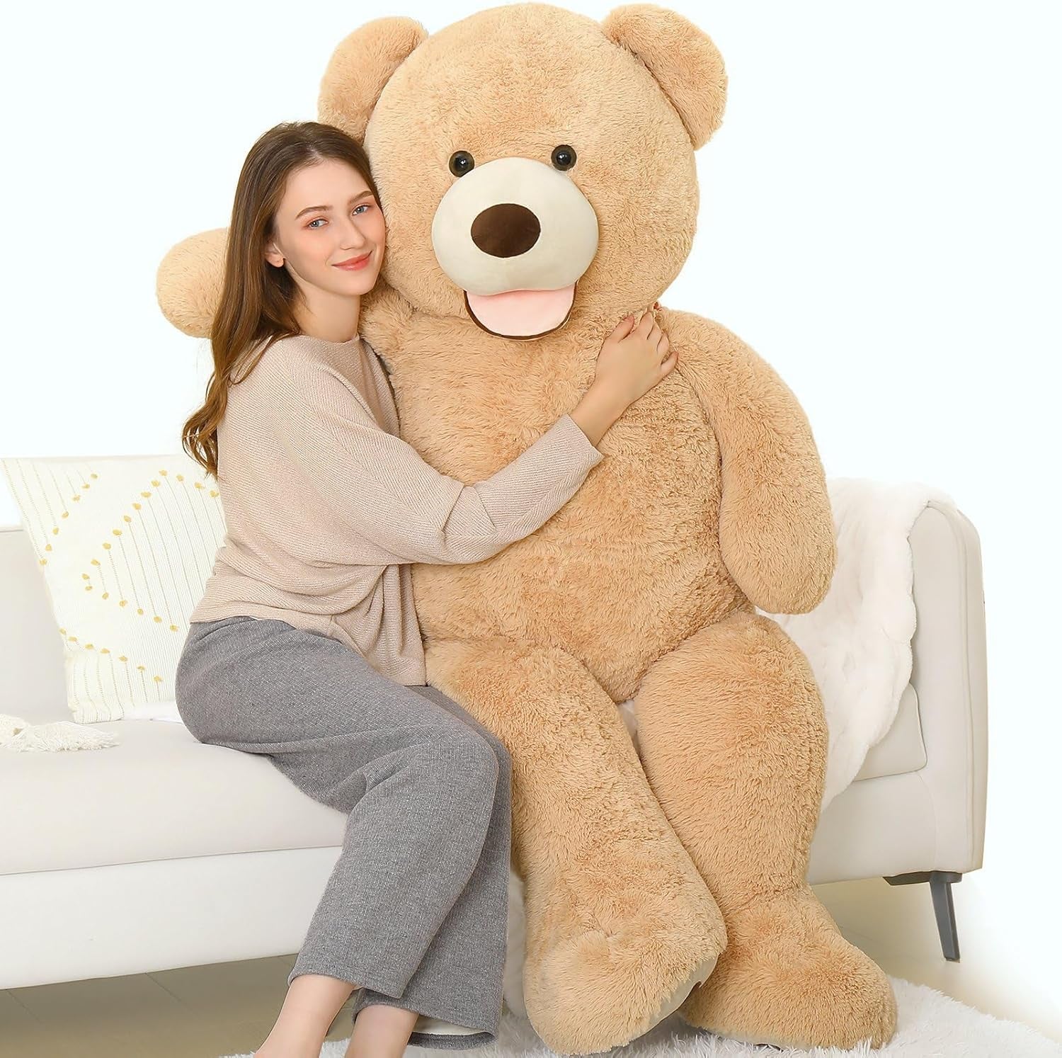 Smile Giant Teddy Bear, 51Inch Large Stuffed Bears with Big Footprints, Big Stuffed Animals Cuddly Plush Gifts for Girlfriends, Boyfriend, Brown