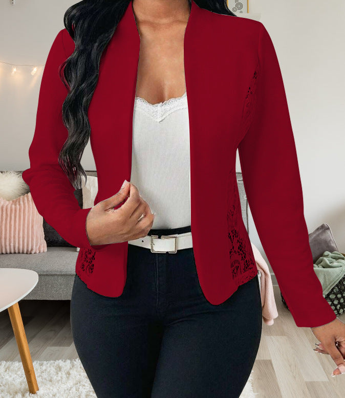 Elegant Temperament Patchwork Lace Slim-fit Long-sleeve Cardigan Blazer For Autumn And Winter